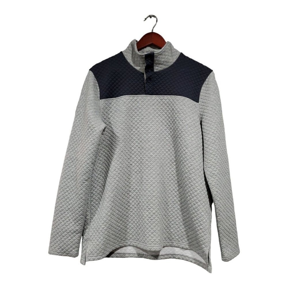 Zyia Active Men's Red Cayon Quilted Pullover Sweatshirt Navy Gray Button Sz M